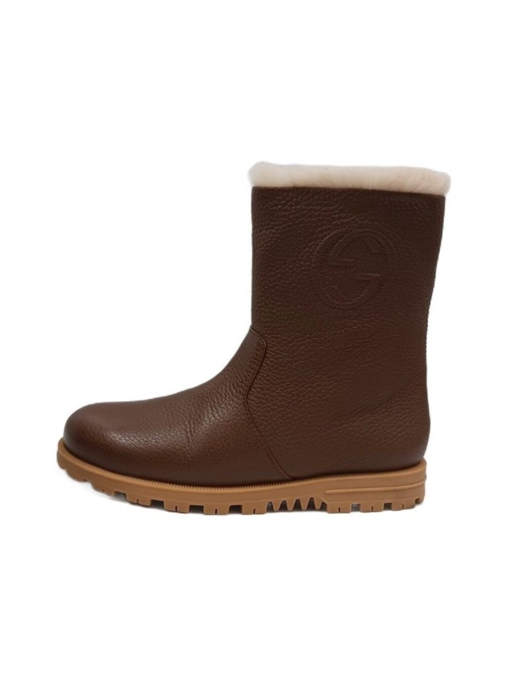 Gucci Interlocking G Shearling Boots Short Leather Fur Brown